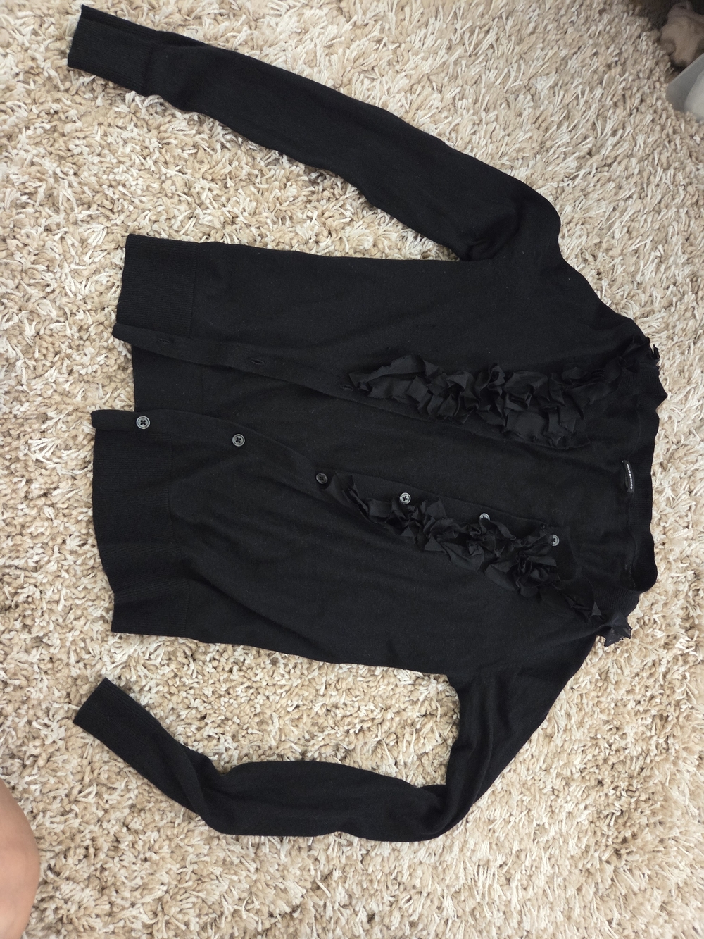Club Monaco Black Ruffle-Trim Cardigan